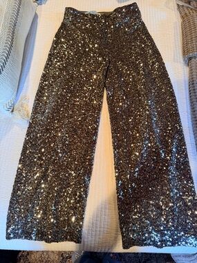 LOFT SILVER Sequin Wide-Leg Pants